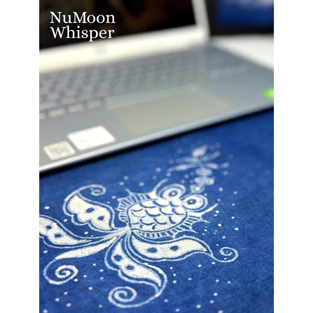 Handmade Indigo Batik Goldfish Tea Mat, Chinese Textile Placemat, Hand-Dyed